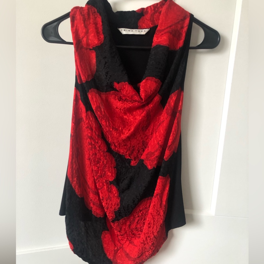Trina Turk silk top black and red